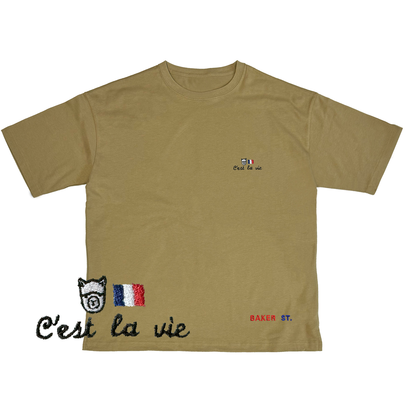 Embroidery-法式羊駝生活 刺繡  寬版落肩  短T