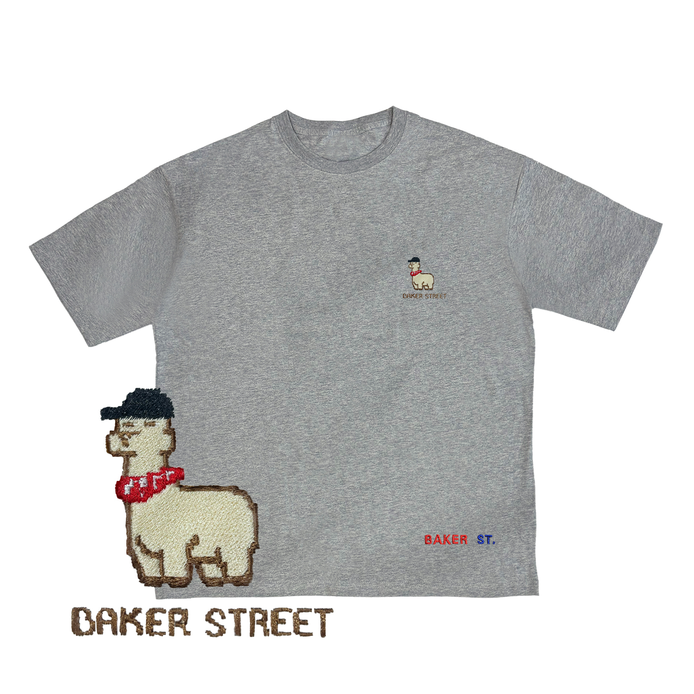 Embroidery-電玩像素駝 刺繡  寬版落肩  短T