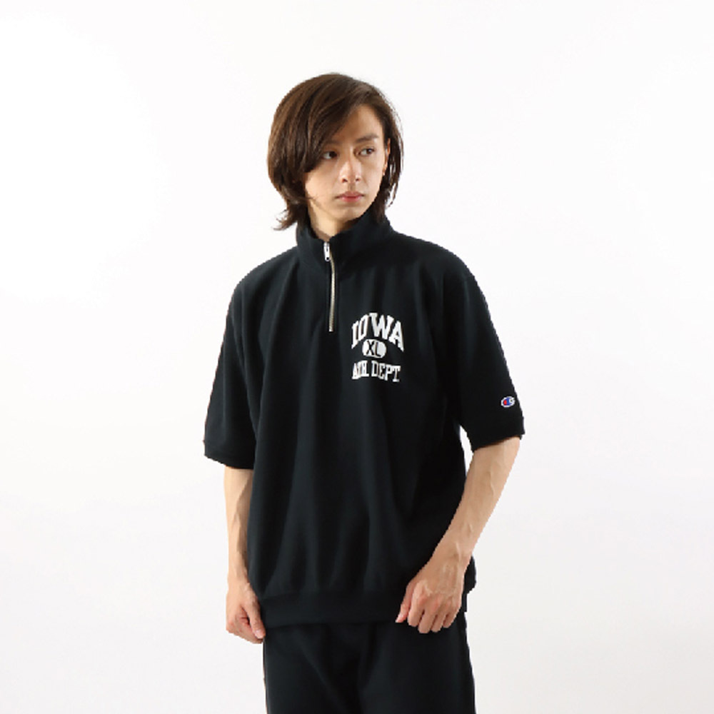 男款-REVERSE WEAVE® 立領衛衣短TEE-黑色（C3-Z007-09A）