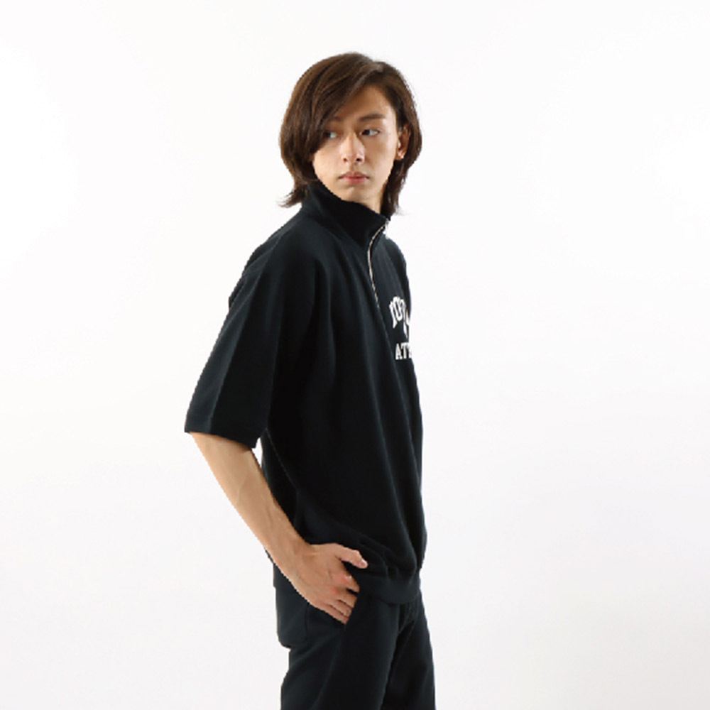 男款-REVERSE WEAVE® 立領衛衣短TEE-黑色（C3-Z007-09A）