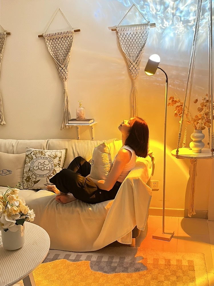 網紅雙頭氛圍燈 (水波纹+夕陽紅落地款黑色)