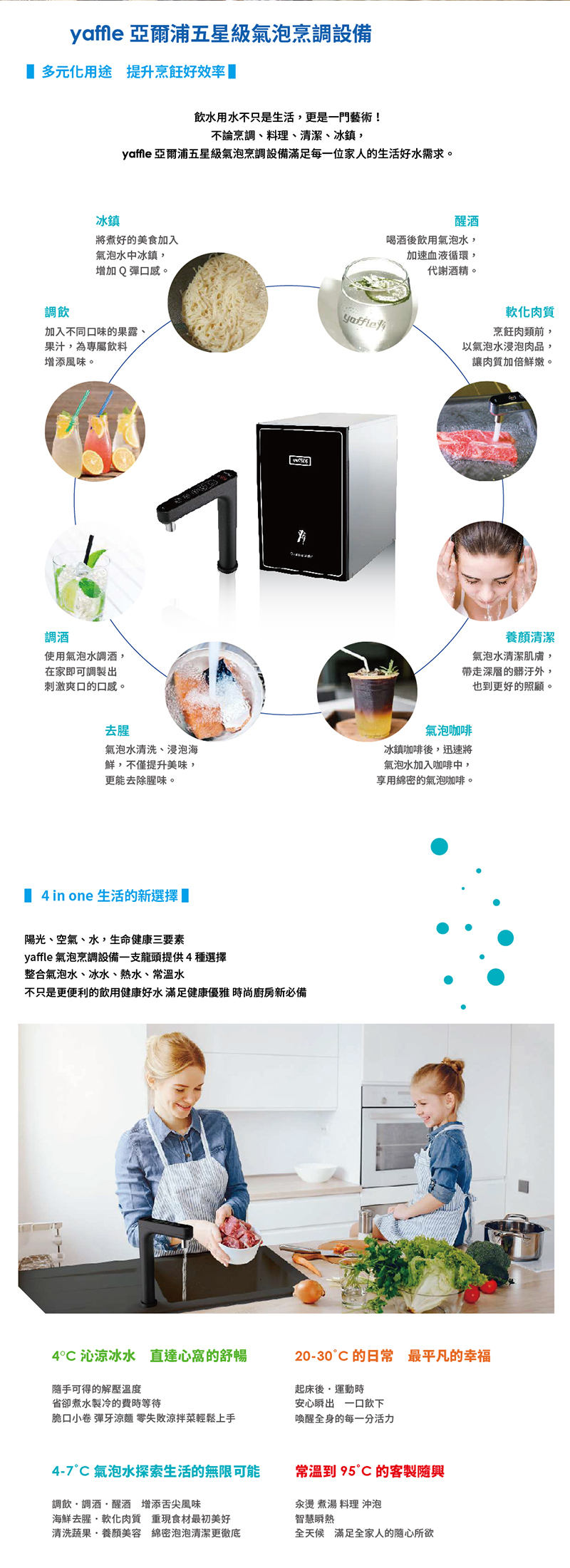 【Yaffle 亞爾浦】YS-1301H 廚下型家用五星級氣泡烹調設備(熱水/冰水/常溫水/氣泡水)