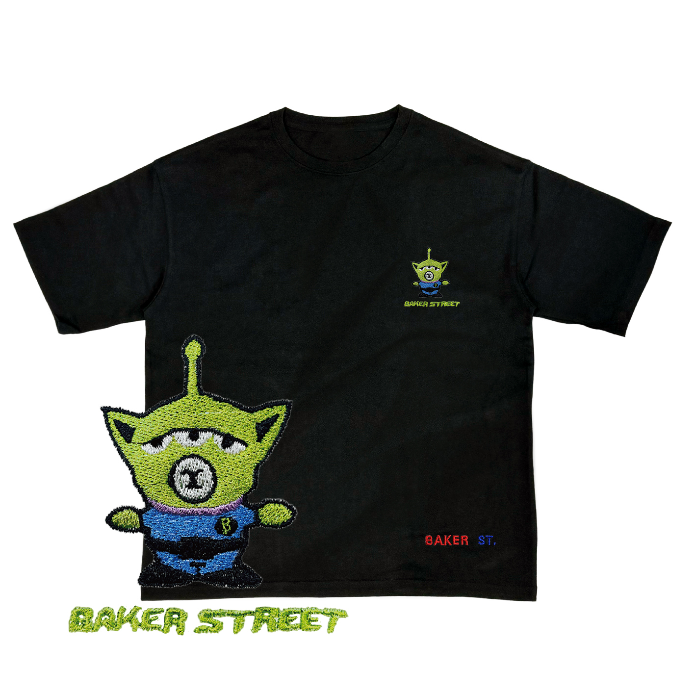 Embroidery-三眼駝 刺繡  寬版落肩  短T