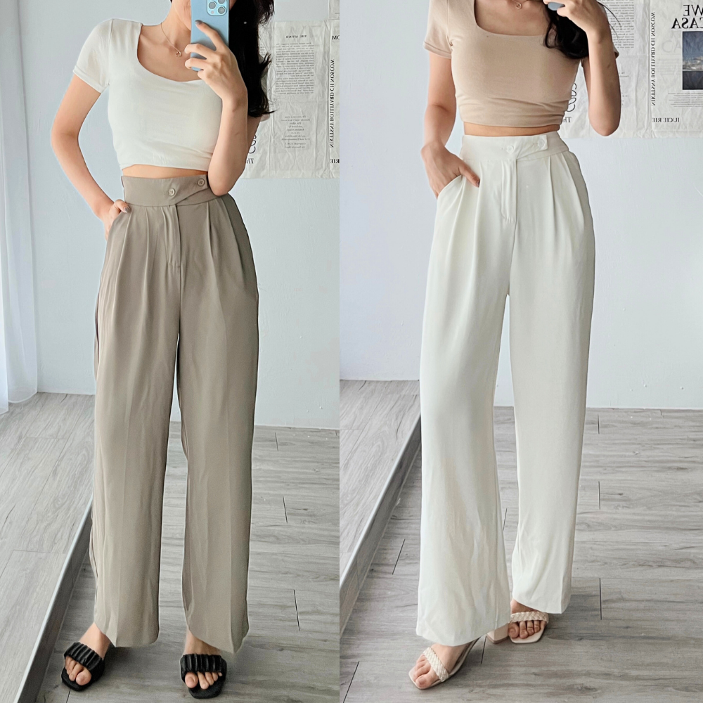 高出場率! 雙釦顯腰身休閒西裝褲-3色 休閒褲 顯瘦褲 (現貨)