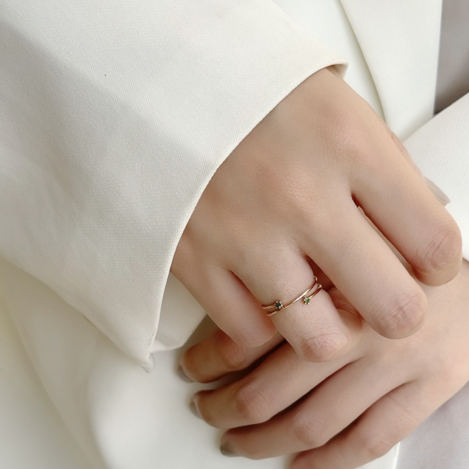 14k shooting star藍綠鑽石戒指