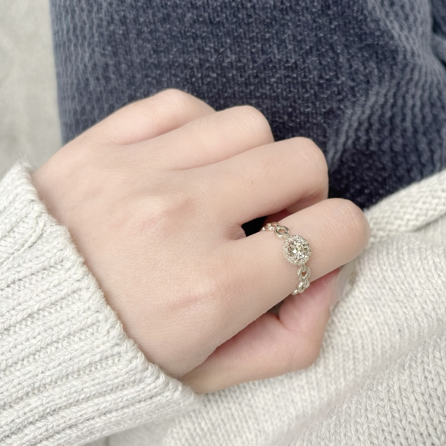 14k華麗圍鑲真鑽鎖鍊戒指