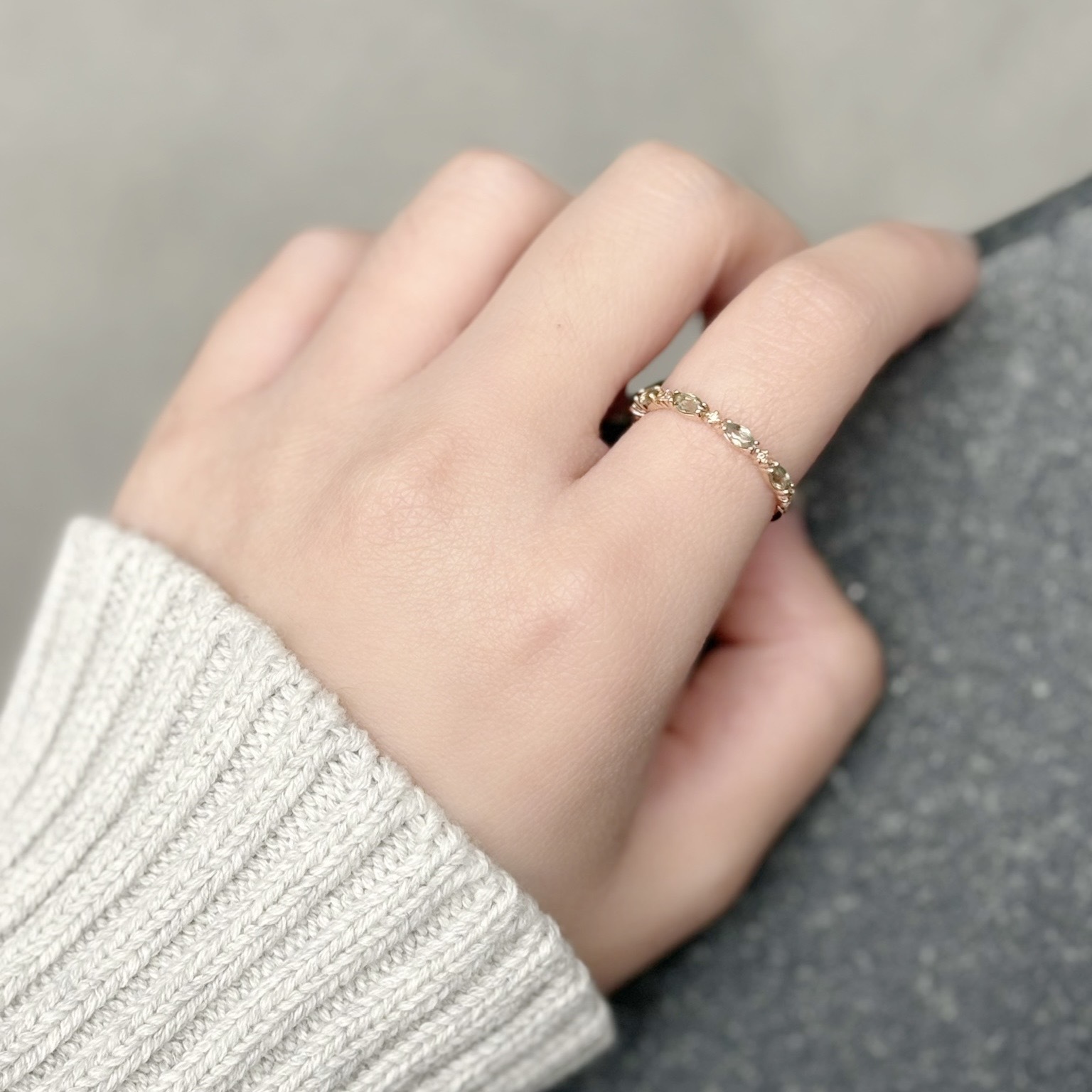 14k marquise綠色藍寶石真鑽戒指