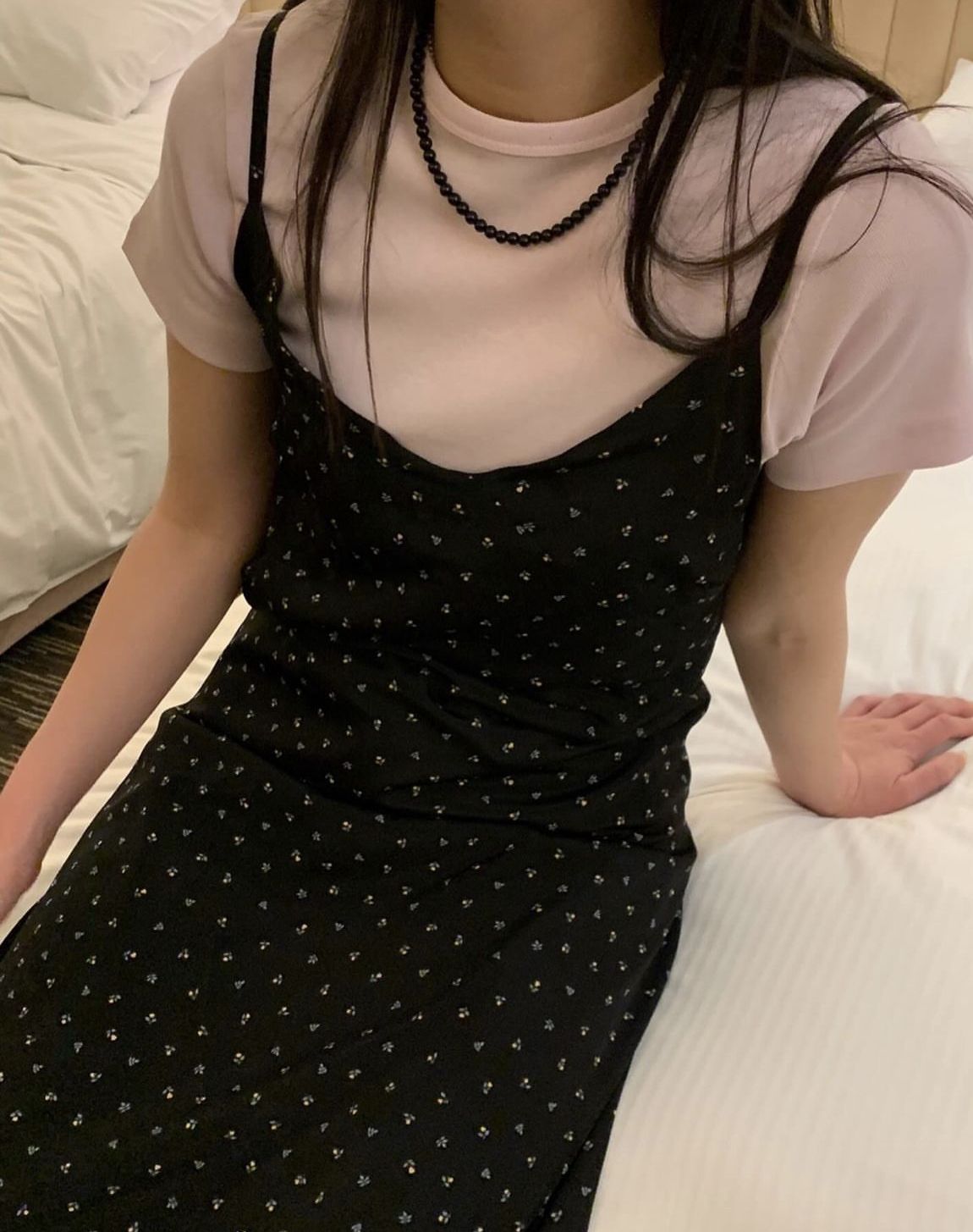 西西里的美，點點印花吊帶長裙 (2色•黑)