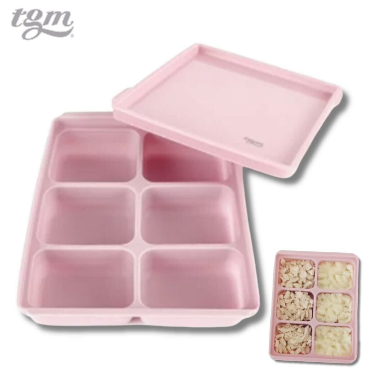 TGM 幼兒鉑金矽膠副食品冷凍儲存分裝盒(45克 x 6格) | 粉紅色