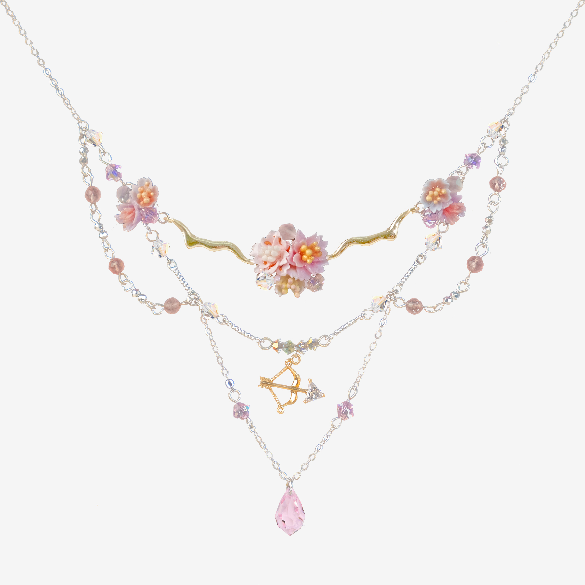 Wovening Sakura Double-layer Bouquet Necklace