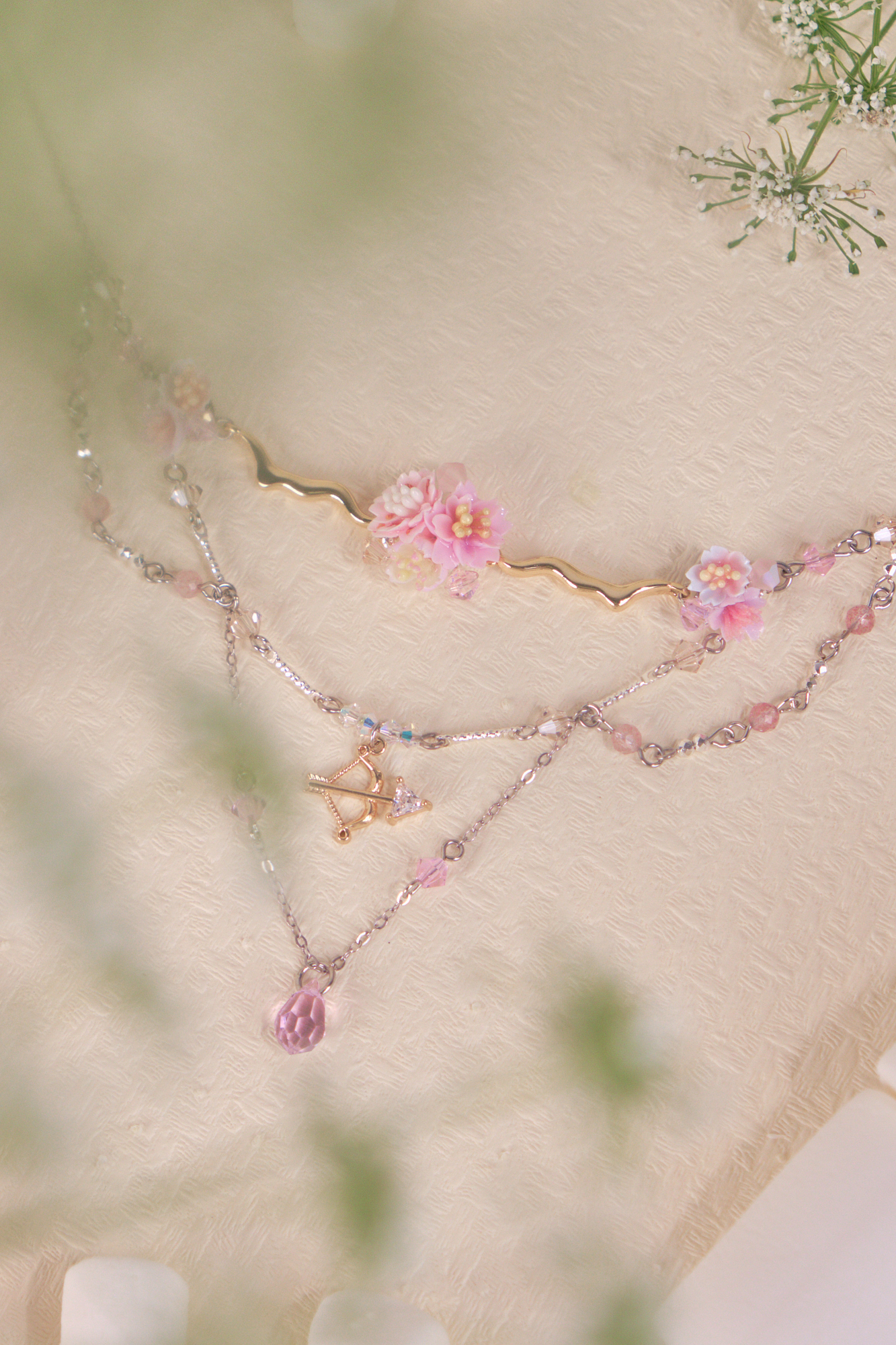 Wovening Sakura Double-layer Bouquet Necklace