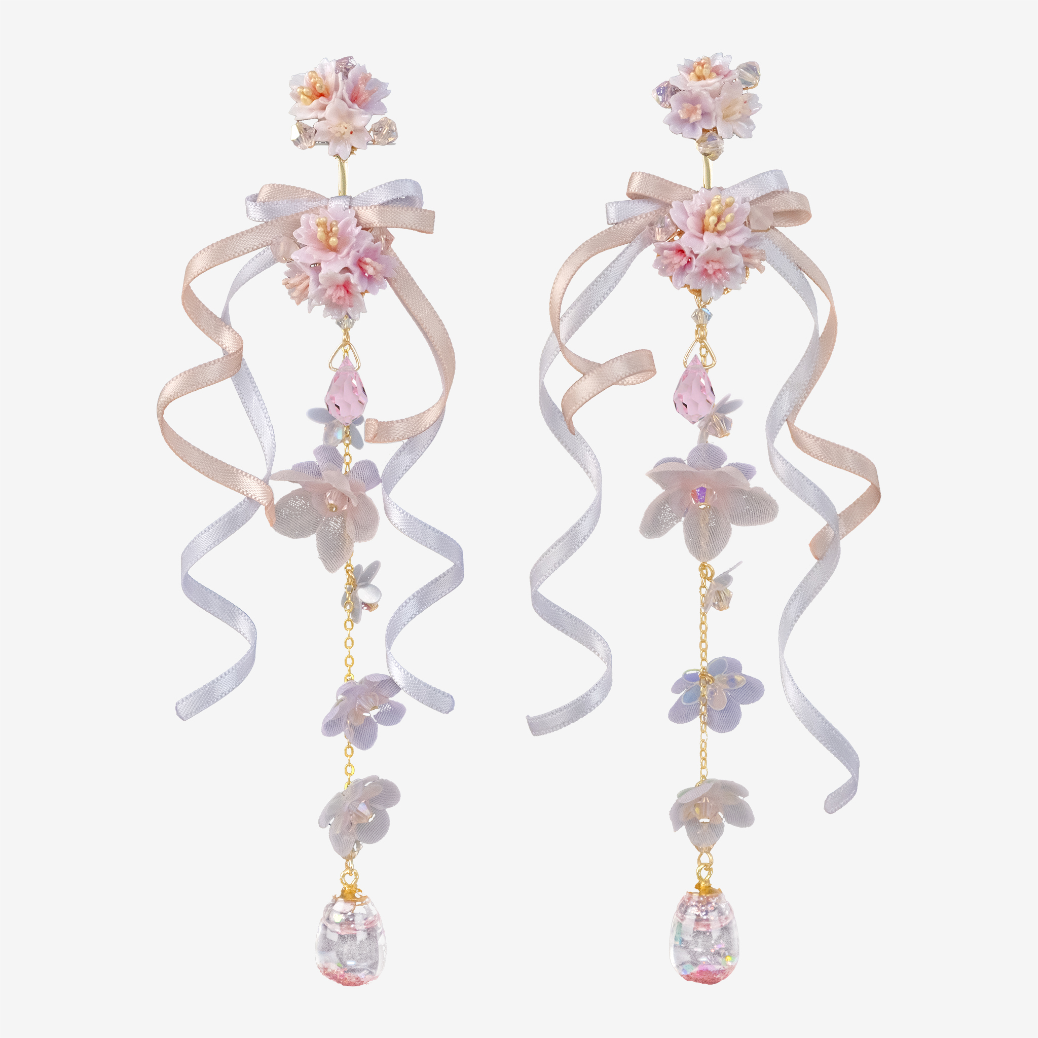 Sakura Ribbon Dance Bridal Bouquet Floral Earrings