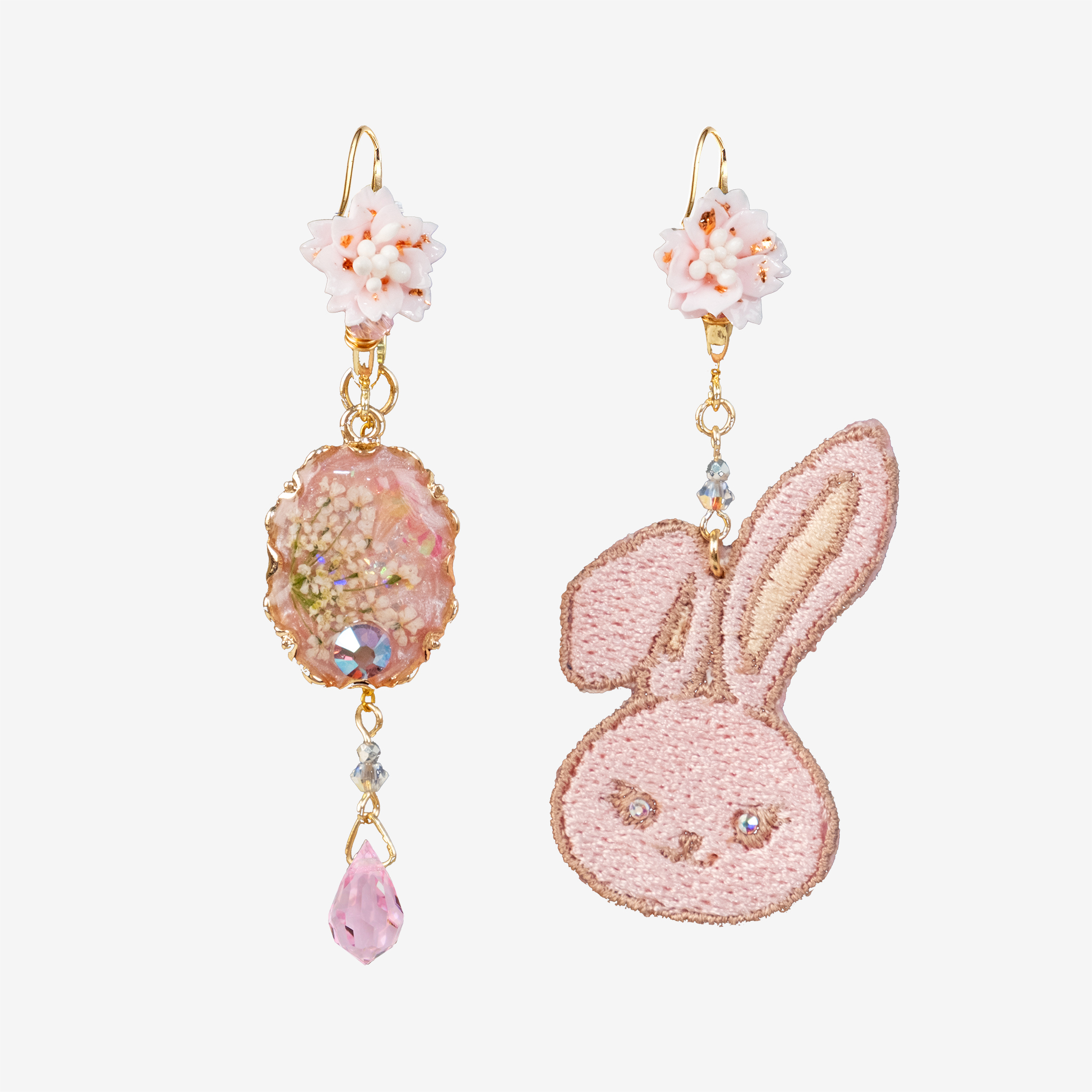 KURA's World Golden Sakura Embroidered Earrings