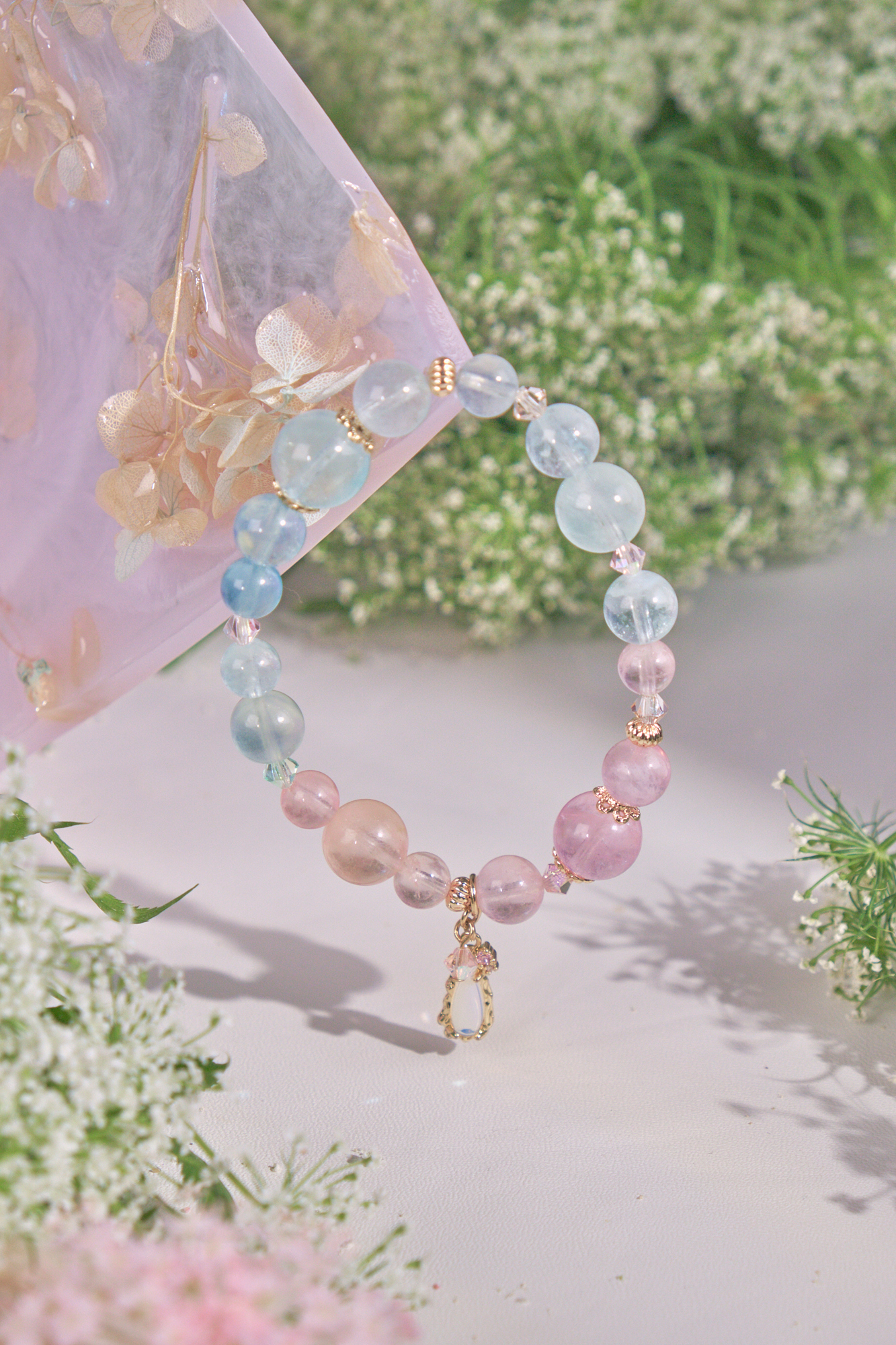 Carpe diem Rainbow Morganite Bracelet with Moonstone Pendant