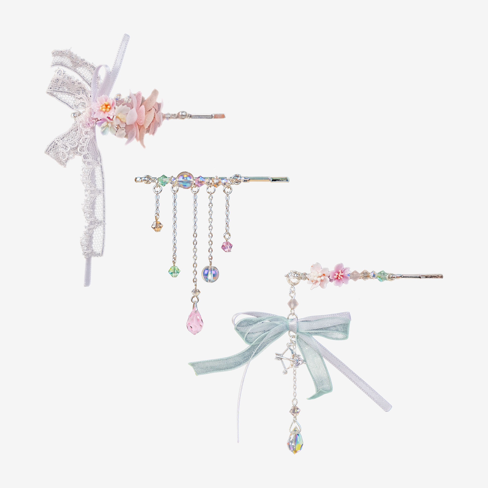 False Dawn Mini Cherry Blossom Bow Hair Clip Set