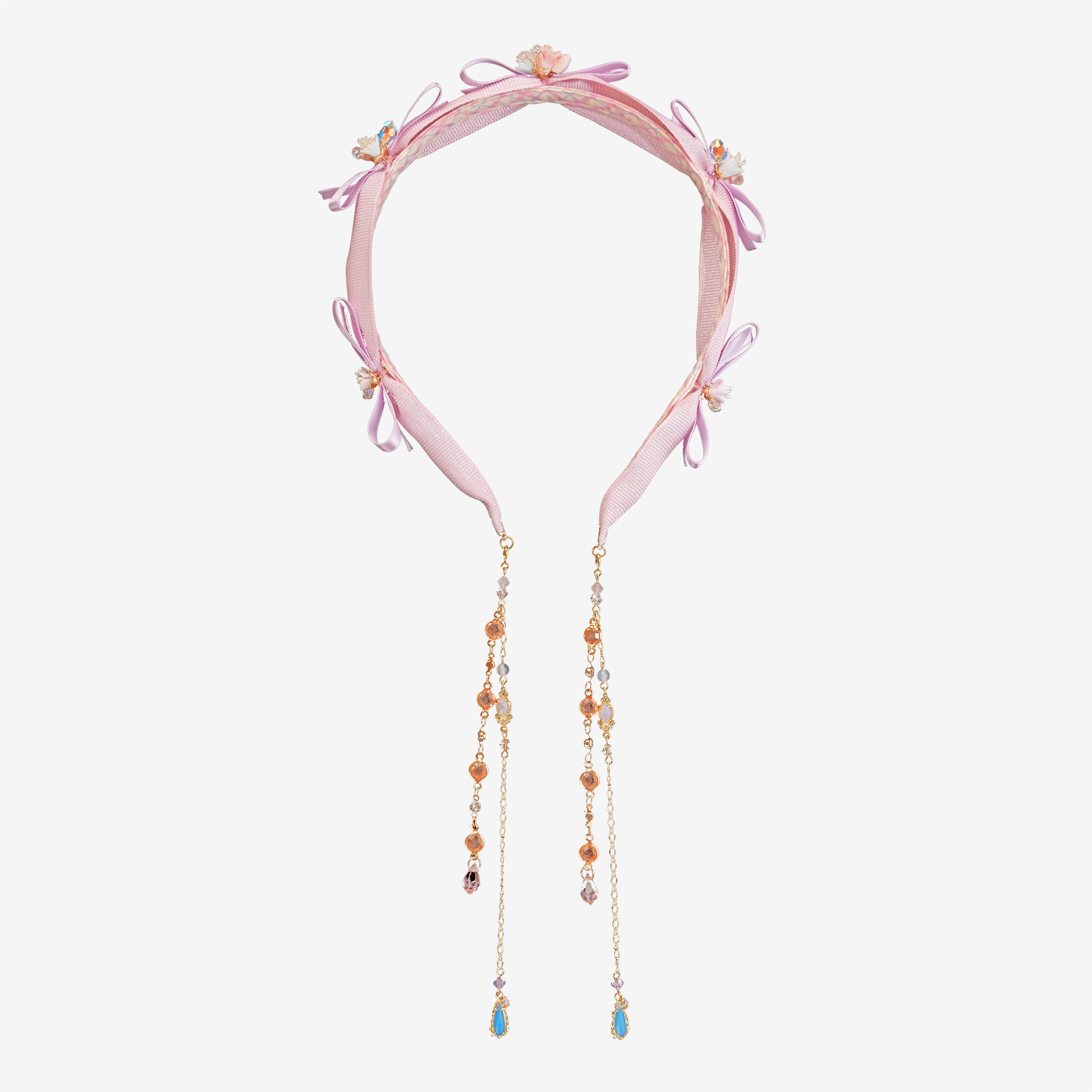 Floral Satin Bow Hairband with Detachable Chain