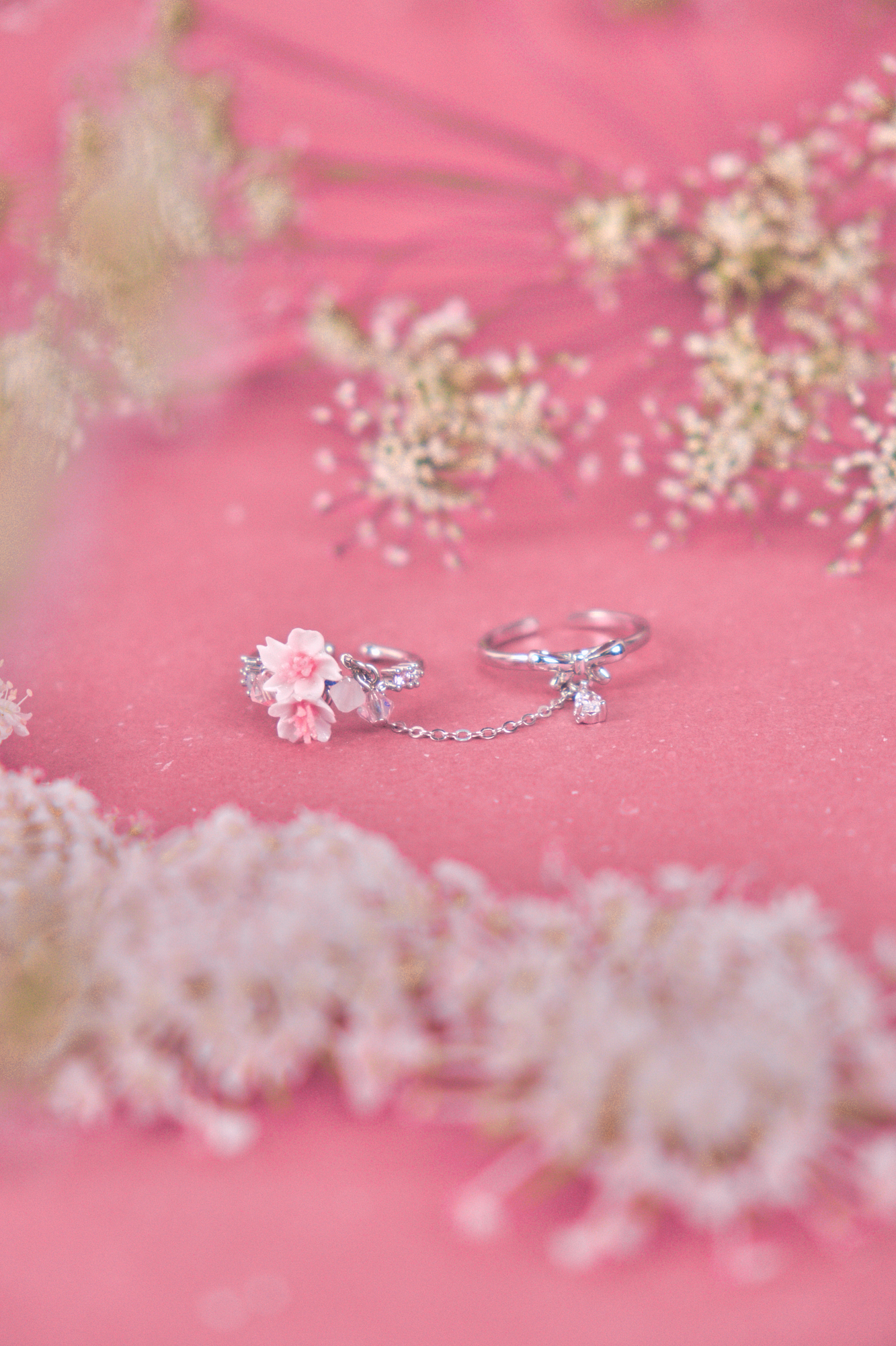 Falling Blossoms Sakura Chain Ring Set