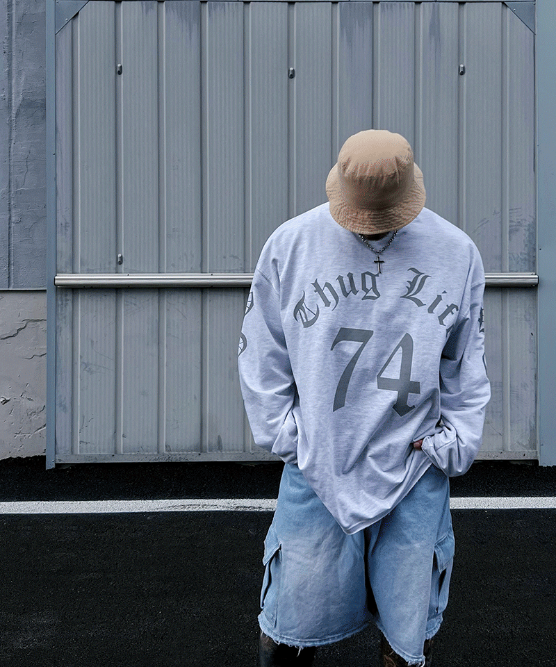 暴徒刻字圖案剪裁長袖T恤