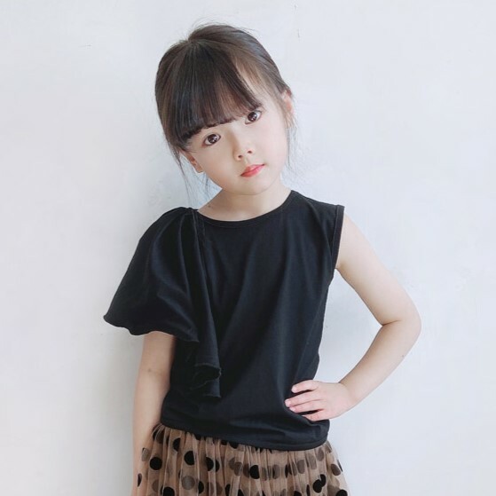 親子款 無袖拼接大荷葉袖不對稱背心 2色 100-150cm