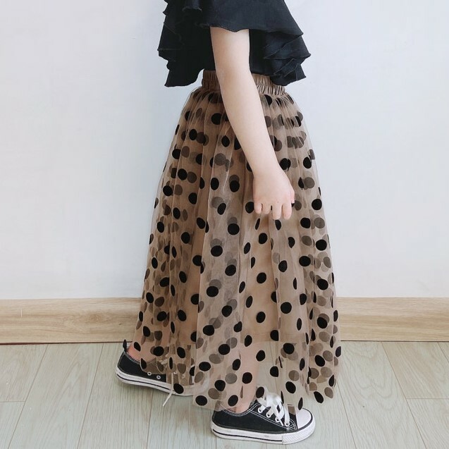 親子款 網紗植絨點點長裙 2色 100-150cm