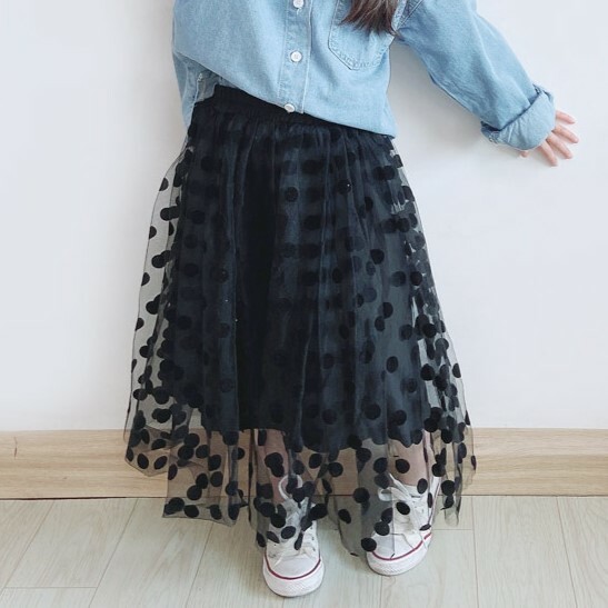 親子款 網紗植絨點點長裙 2色 100-150cm
