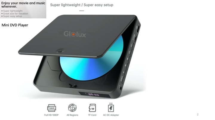 GLOLUX | Portable Mini DVD Player – Upscaling 1080P All Region DVD Players for Home with HDMI / AV Output, USB Multimedia Player Function, High Speed HDMI & AV  (310MD)