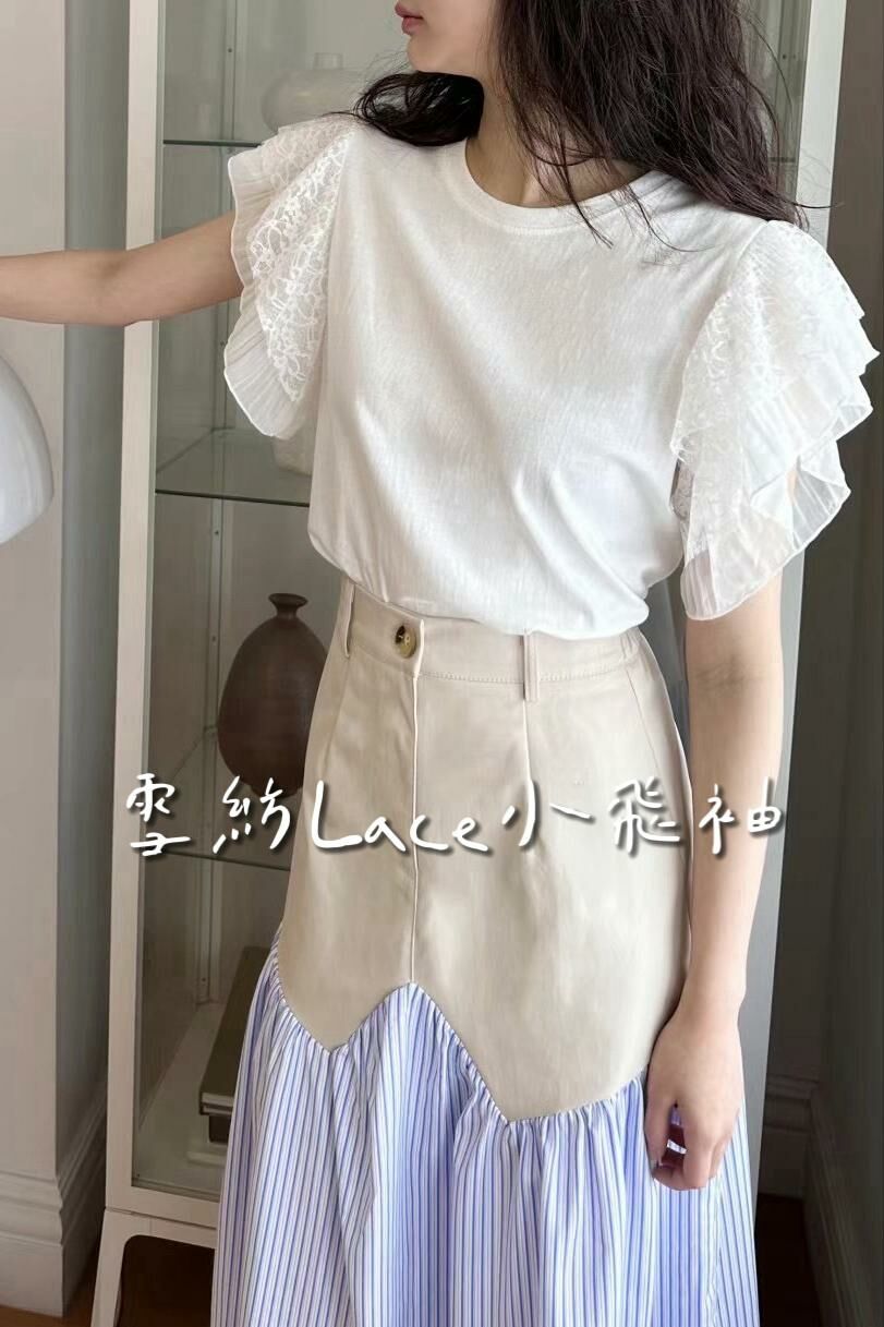 TOP#14327🤎雪紡Lace 小飛袖