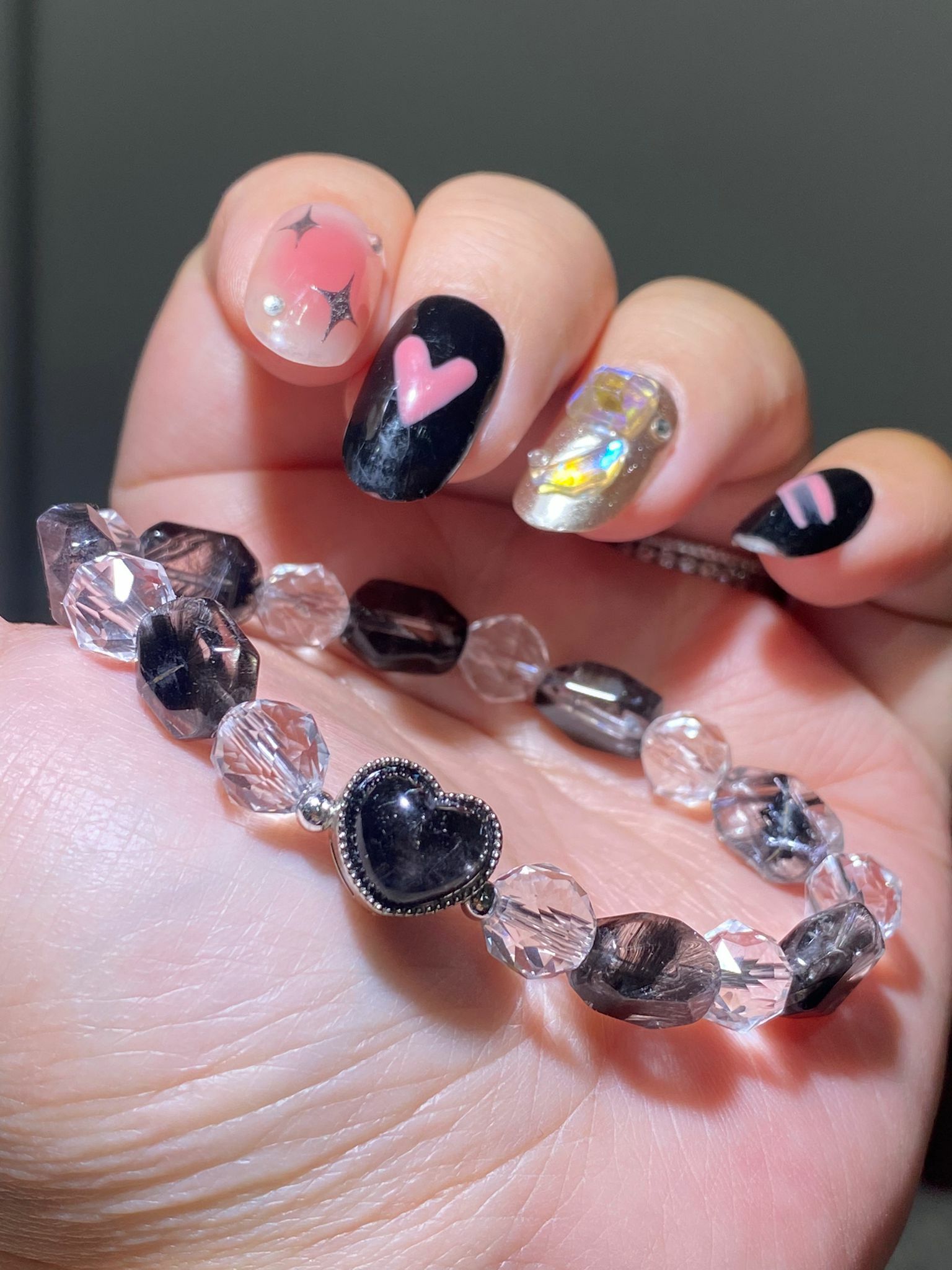 黑銀鈦白水晶加盒子DIY