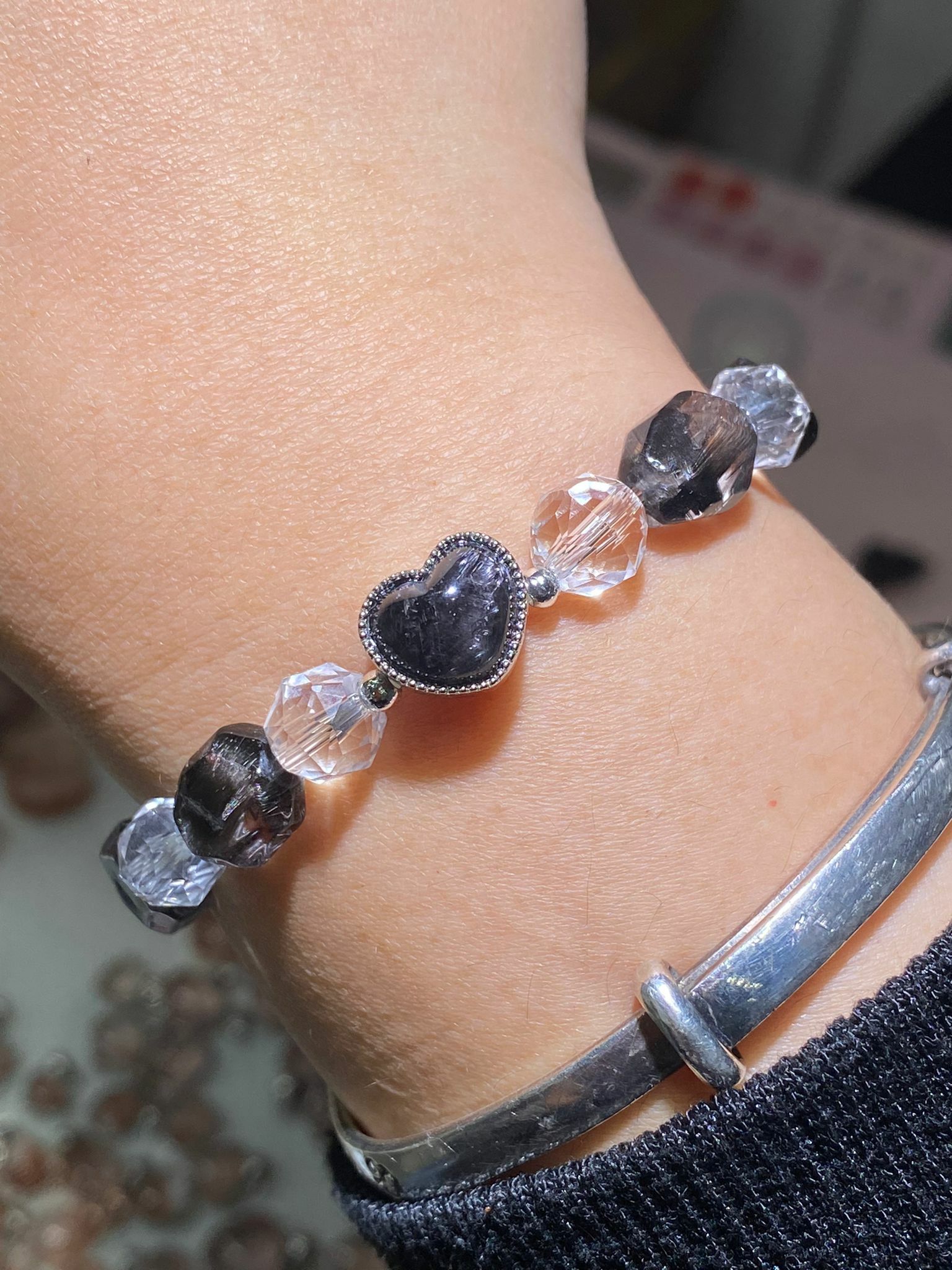 黑銀鈦白水晶加盒子DIY