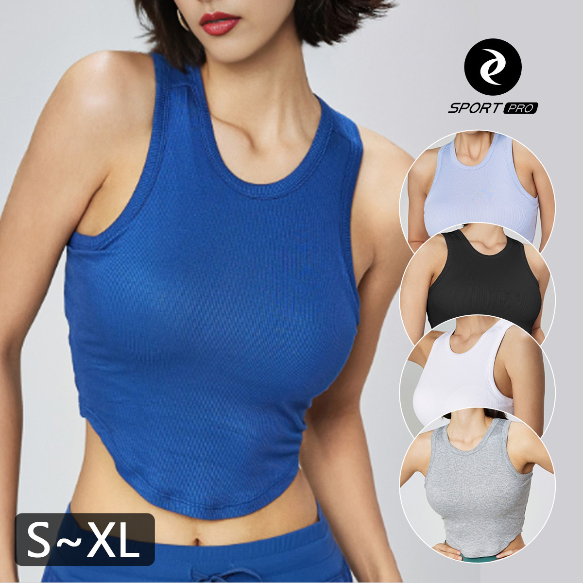 莫代爾羅紋含罩杯瑜珈/運動/機能背心【半固定罩杯】*