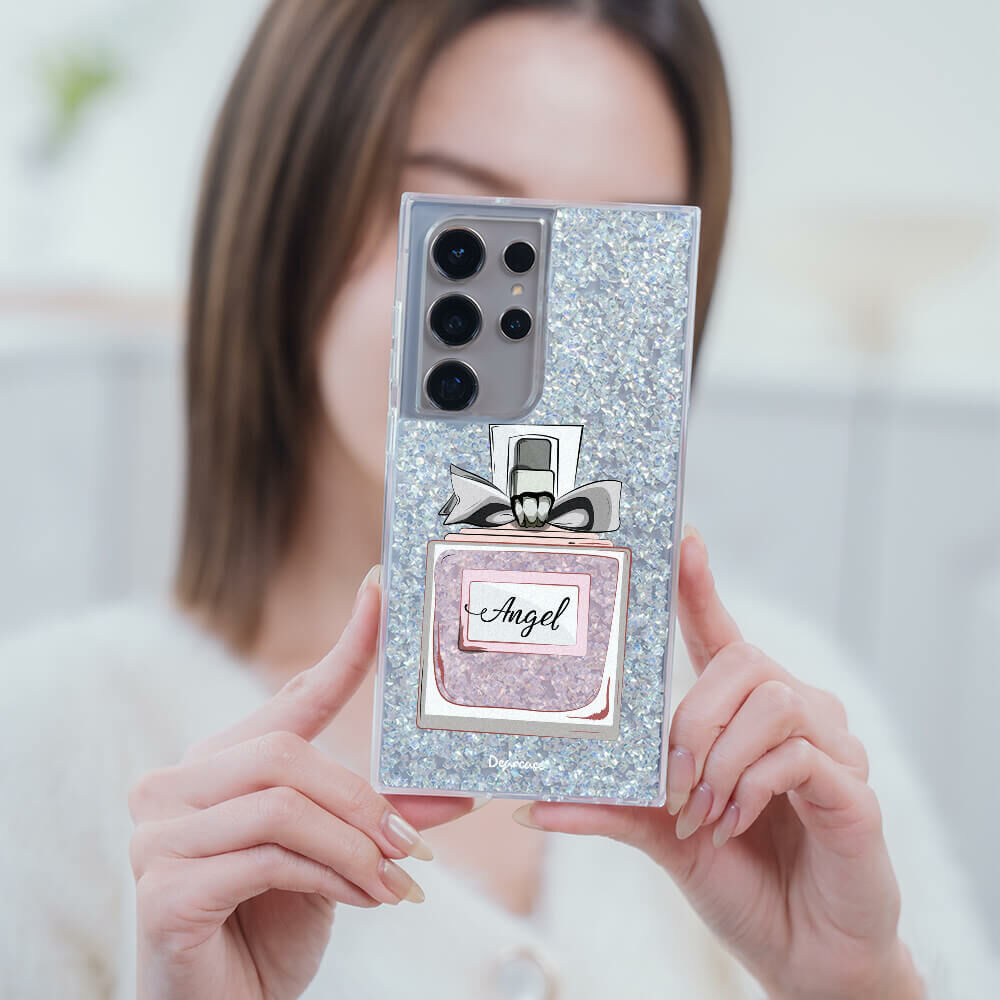玫粉香水 銀耀貝拉殼 - (訂製名字) - Samsung 三星 客製化手機殼