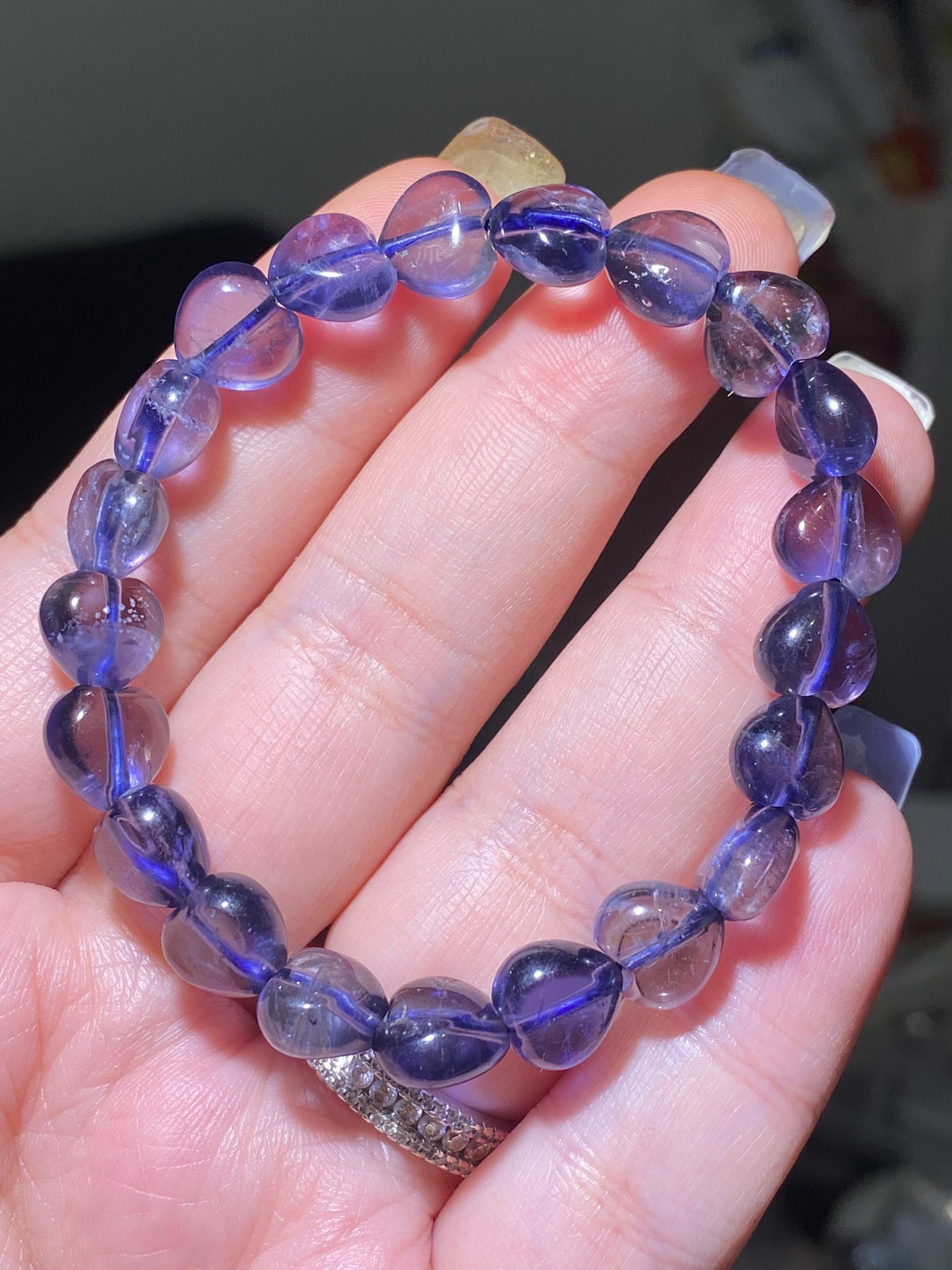 透體堇青石心心手串