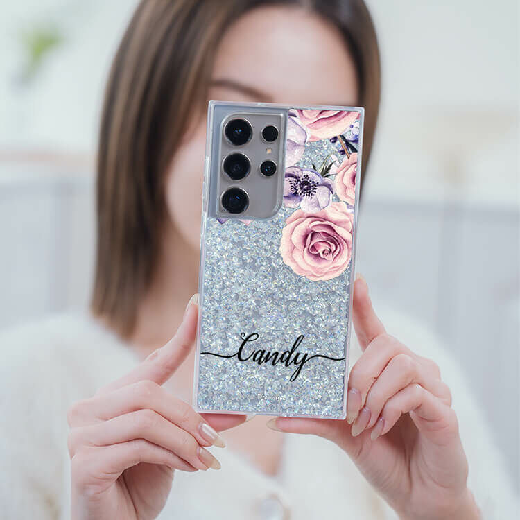 古典玫瑰 銀耀貝拉殼 - (訂製名字) - Samsung 三星 客製化手機殼