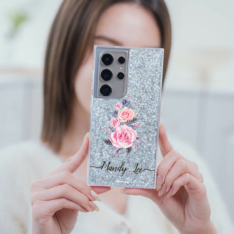 專情玫瑰 銀耀貝拉殼 - (訂製名字) - Samsung 三星 客製化手機殼