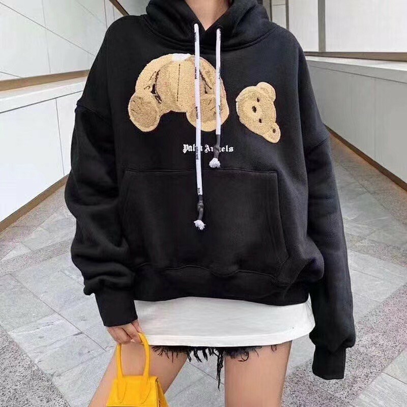 Palm Angles經典款 黑色植絨斷頭熊 Logo 帽T