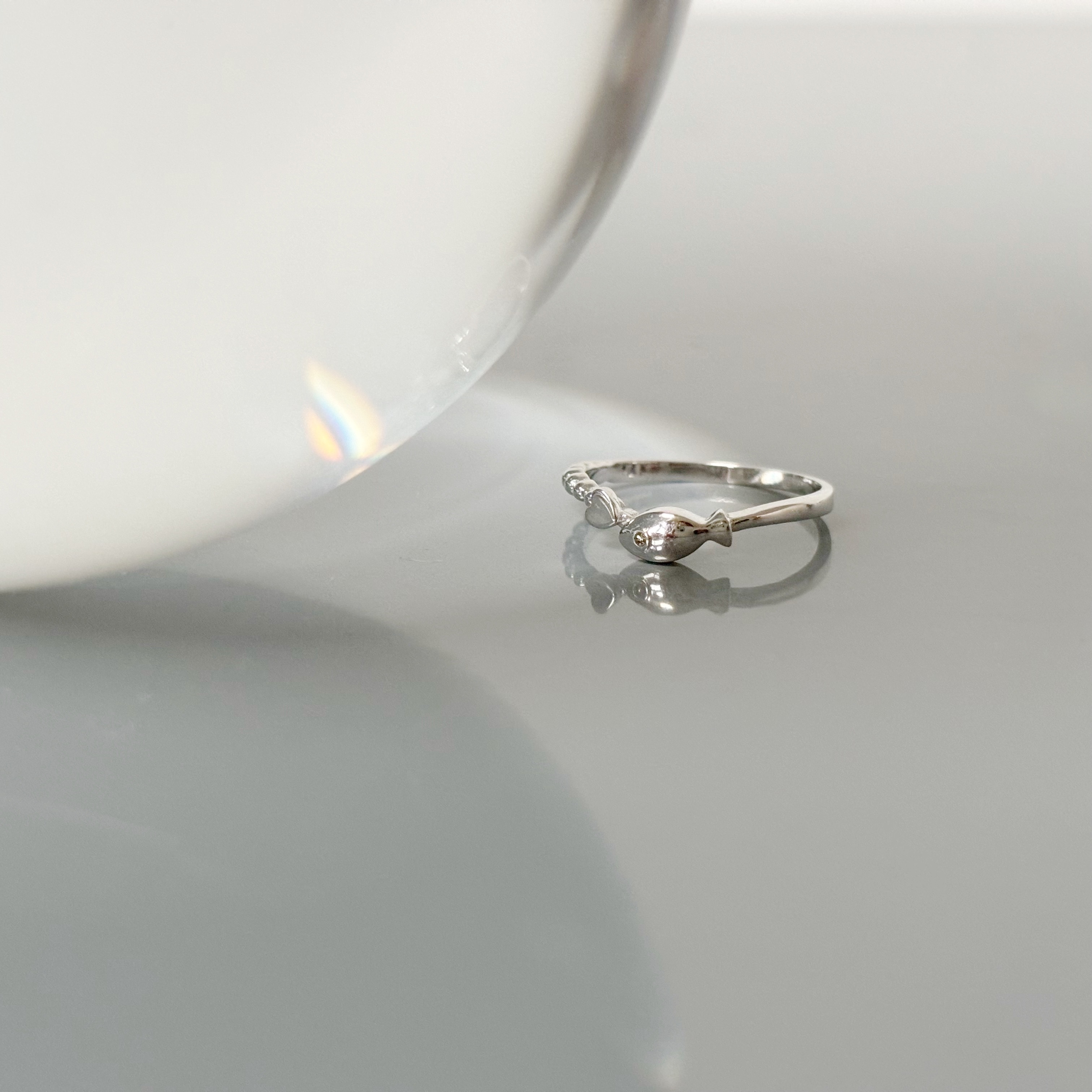 14k小魚真鑽愛心V形戒指