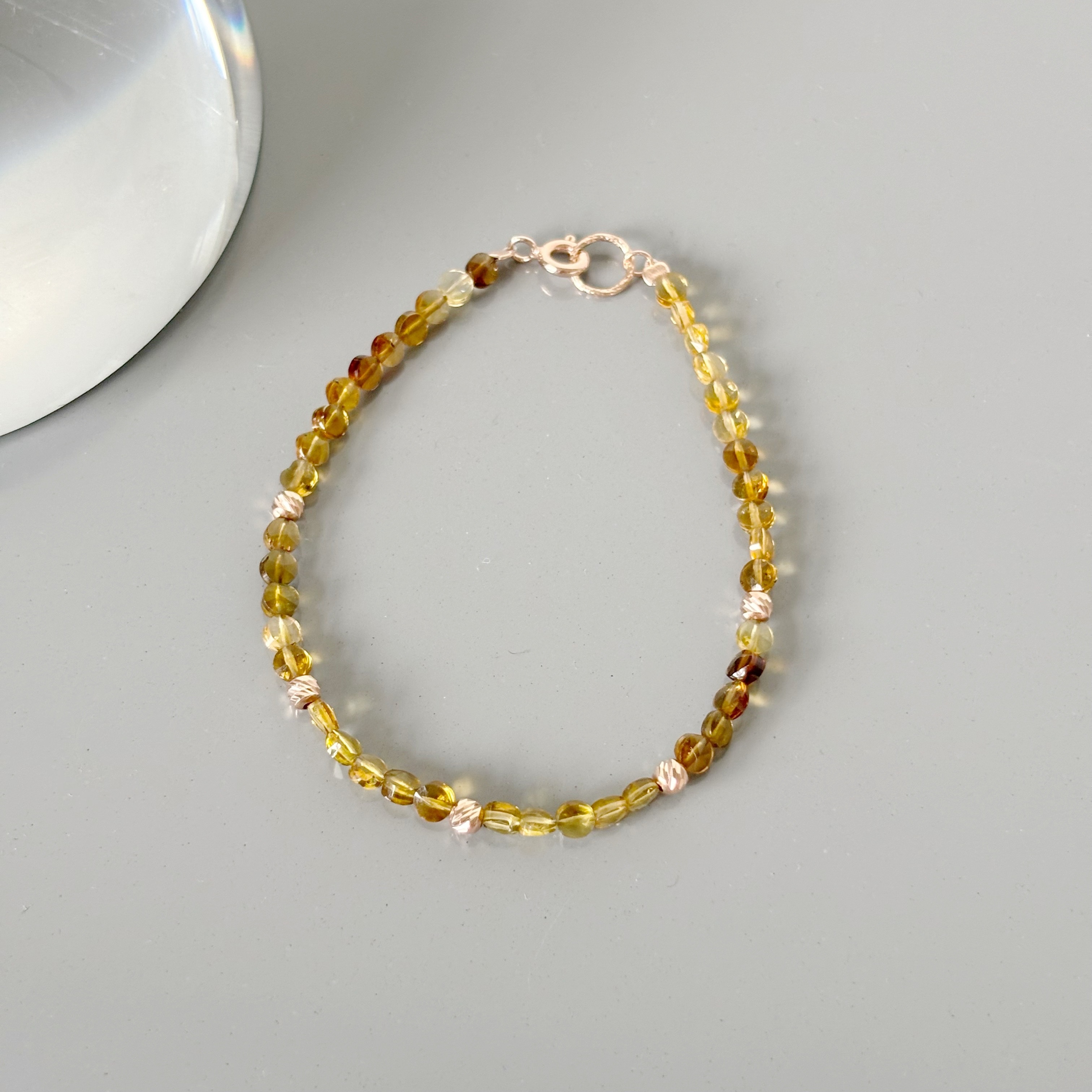 14k琥珀碧璽小圓餅手工手環