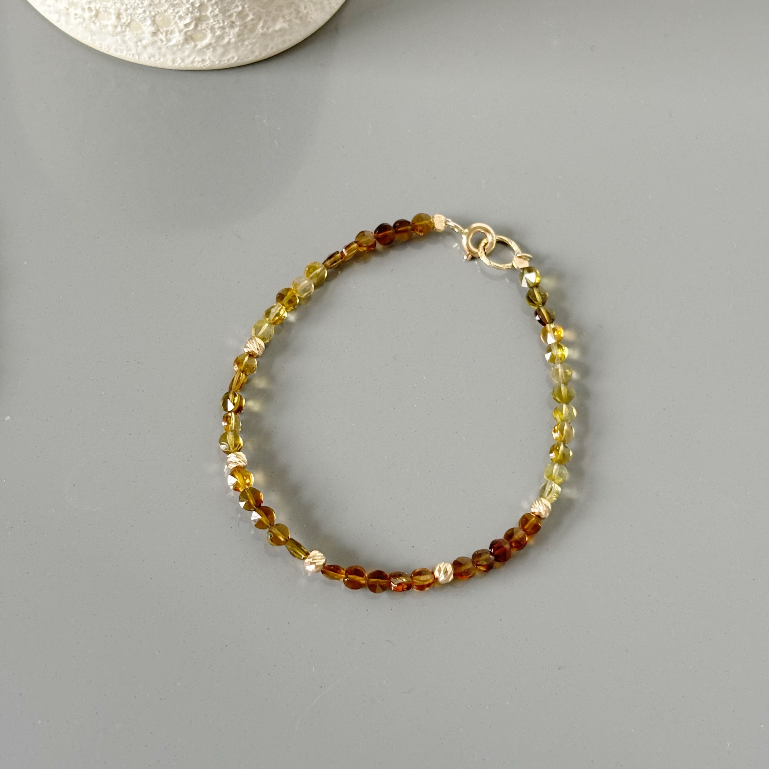 14k琥珀碧璽小圓餅手工手環