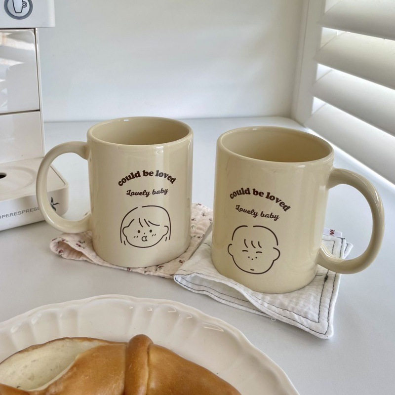 《3849》奶油色情侶小圖陶瓷馬克杯340ML