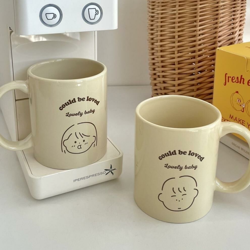《3849》奶油色情侶小圖陶瓷馬克杯340ML