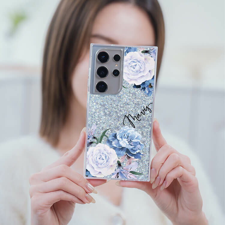 藍紫玫瑰 銀耀貝拉殼 - (訂製名字) - Samsung 三星 客製化手機殼