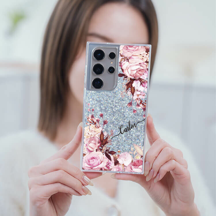 法式玫瑰 銀耀貝拉殼 - (訂製名字) - Samsung 三星 客製化手機殼