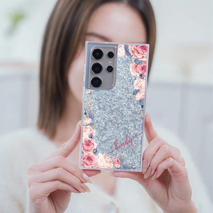 婚禮玫瑰 銀耀貝拉殼 - (訂製名字) - Samsung 三星 客製化手機殼