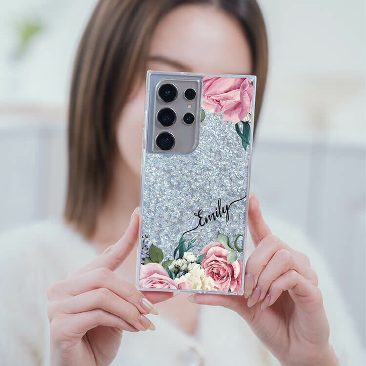 淡粉玫瑰 銀耀貝拉殼 - (訂製名字) - Samsung 三星 客製化手機殼