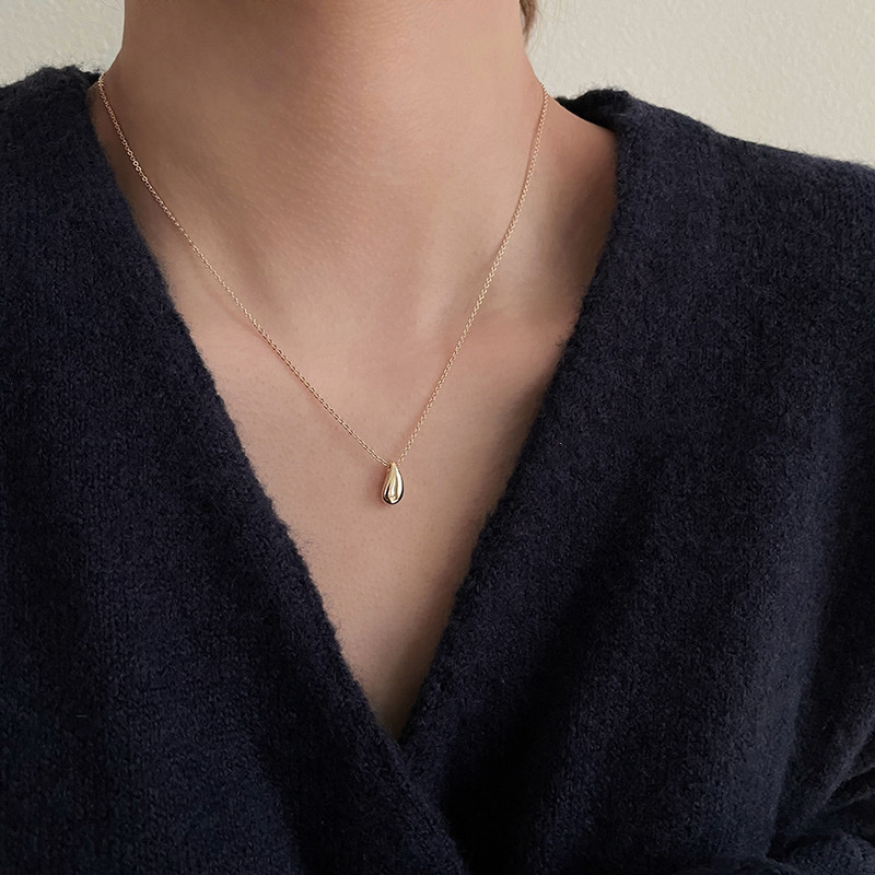 人魚眼淚 立體水滴光面鈦鋼項鍊