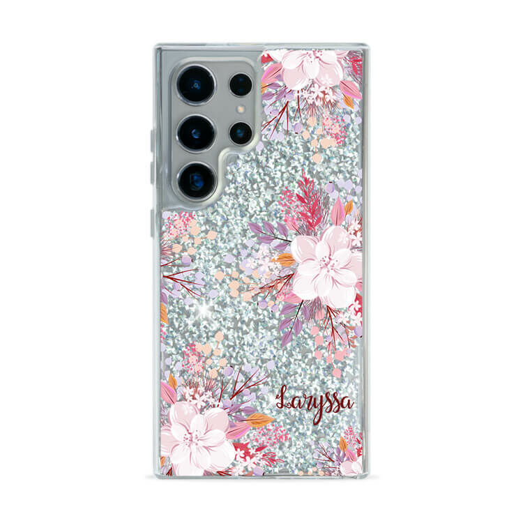 淡粉櫻花 銀耀貝拉殼 - (訂製名字) - Samsung 三星 客製化手機殼
