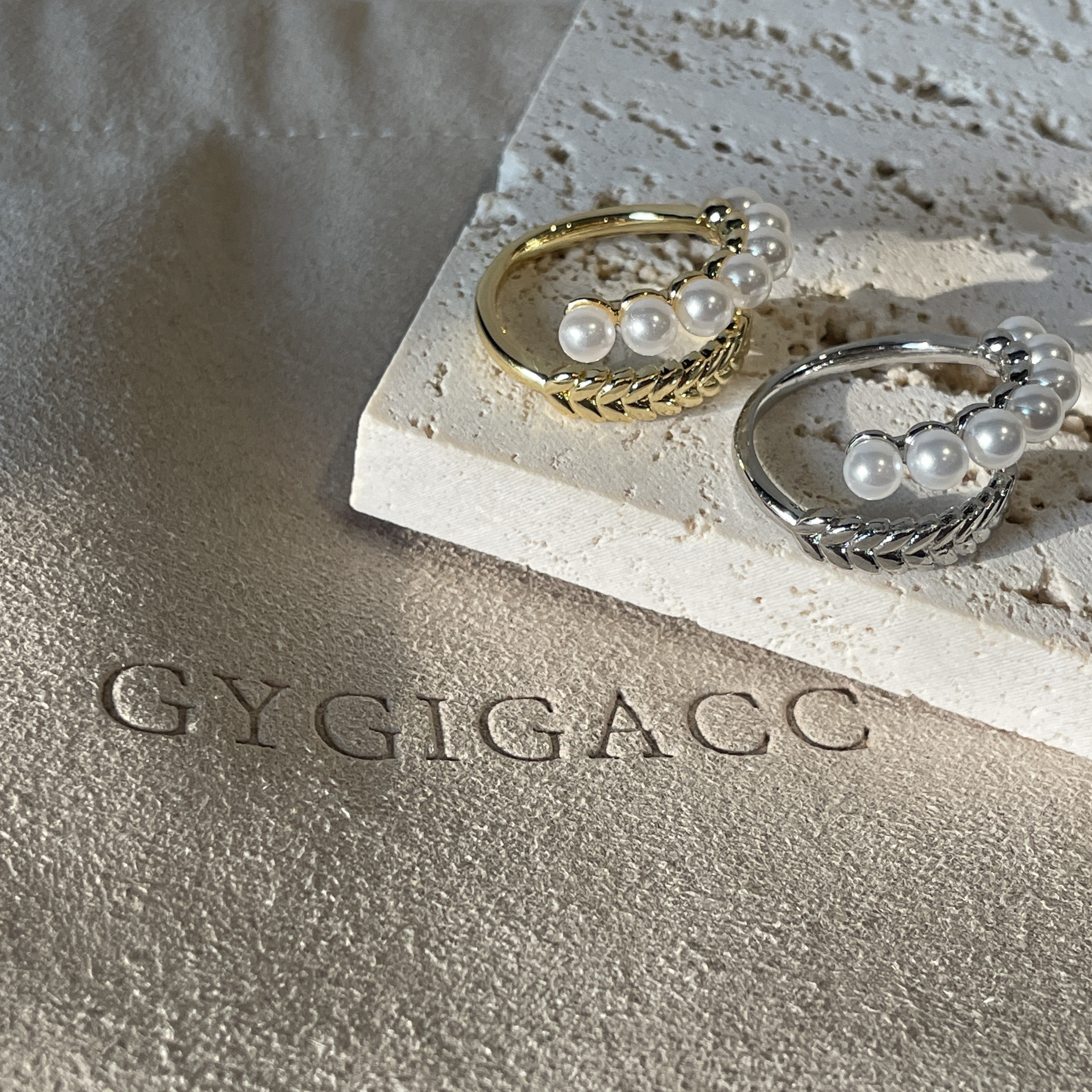 低奢金銀麥穗珍珠 交叉開口戒