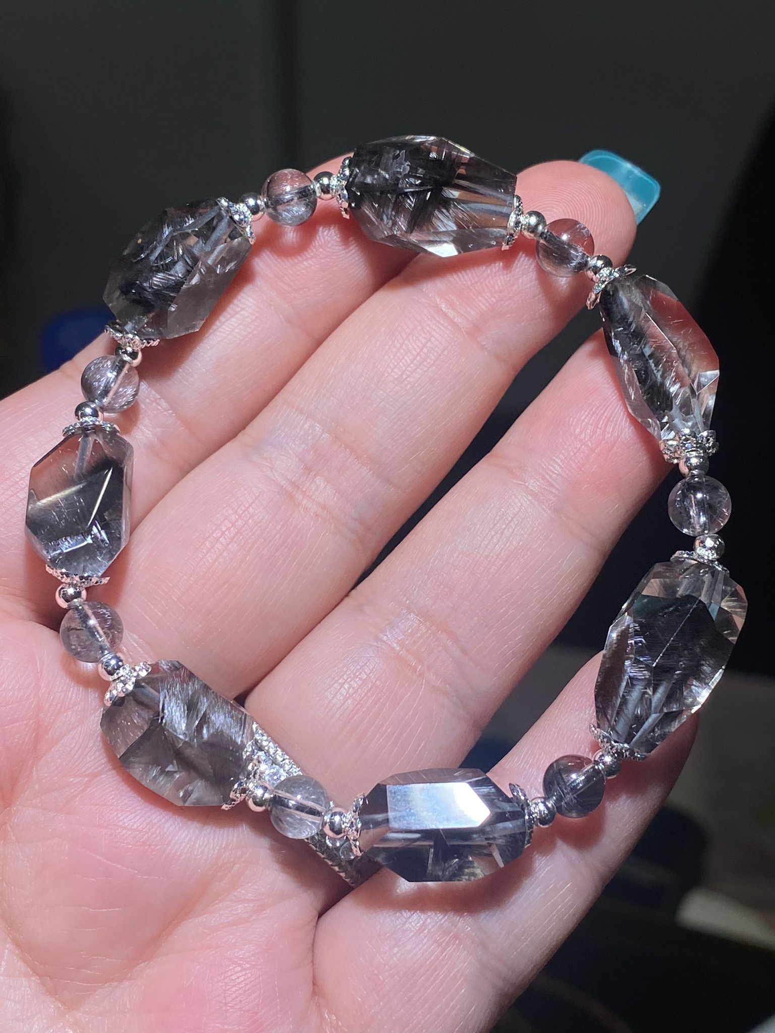 高質黑銀鈦原石手串