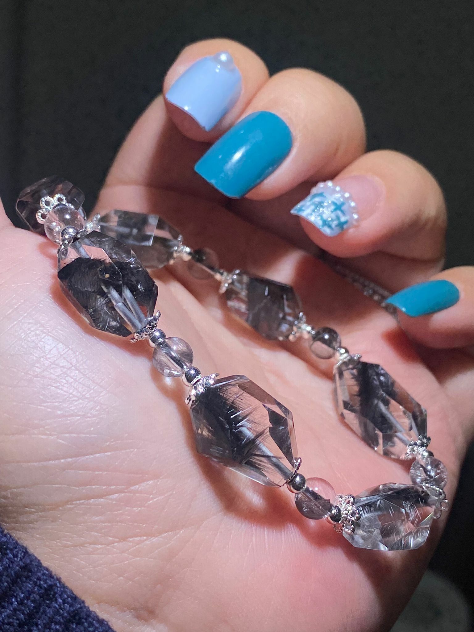 高質黑銀鈦原石手串