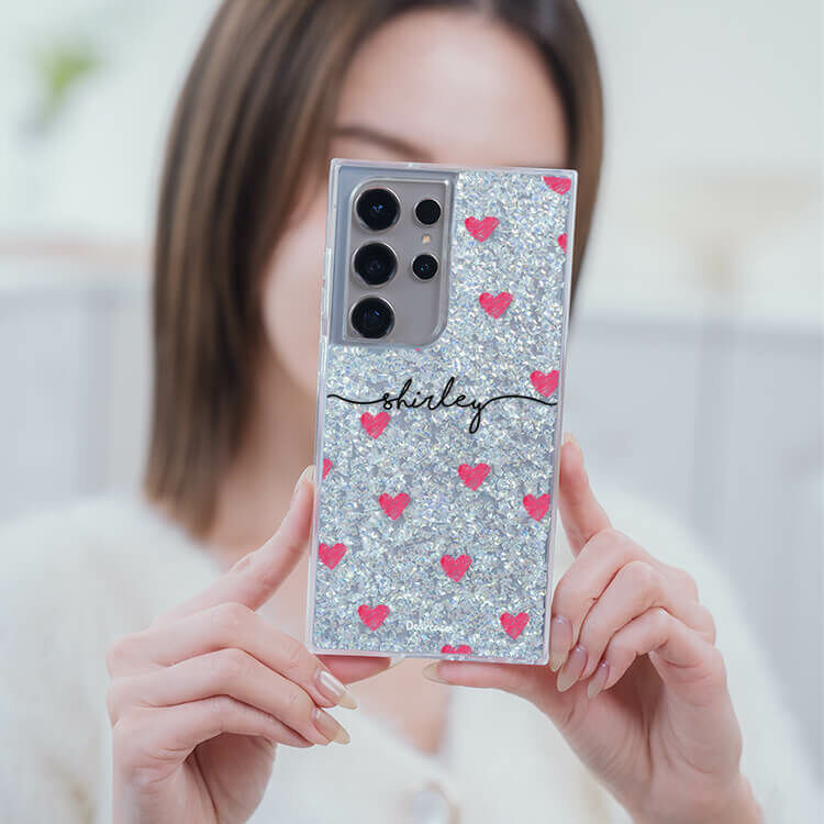 塗鴉愛心  銀耀貝拉殼 - (訂製名字) - Samsung 三星 客製化手機殼